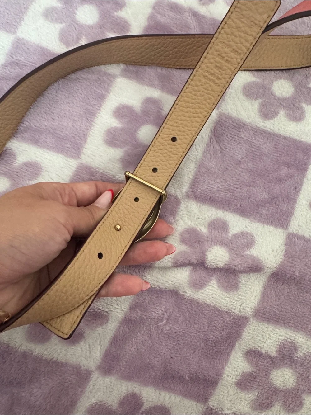 Coach Coral Leather Belt with Gold Signature Buckle